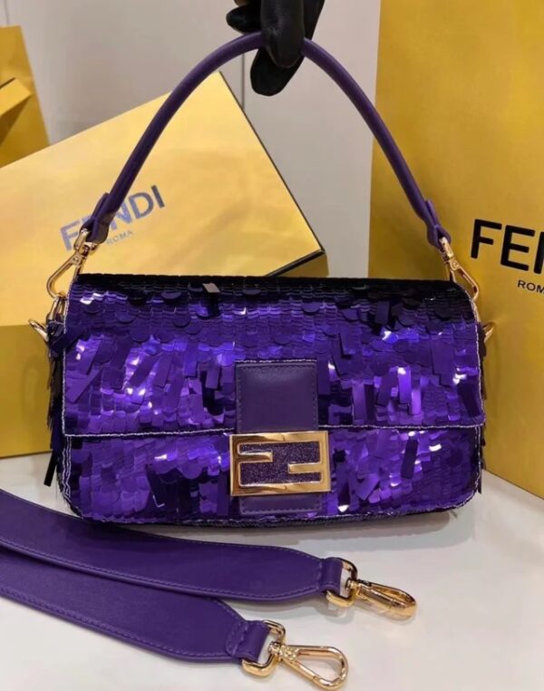 Fendi Baguette Bag Purple Sequin - Image 4